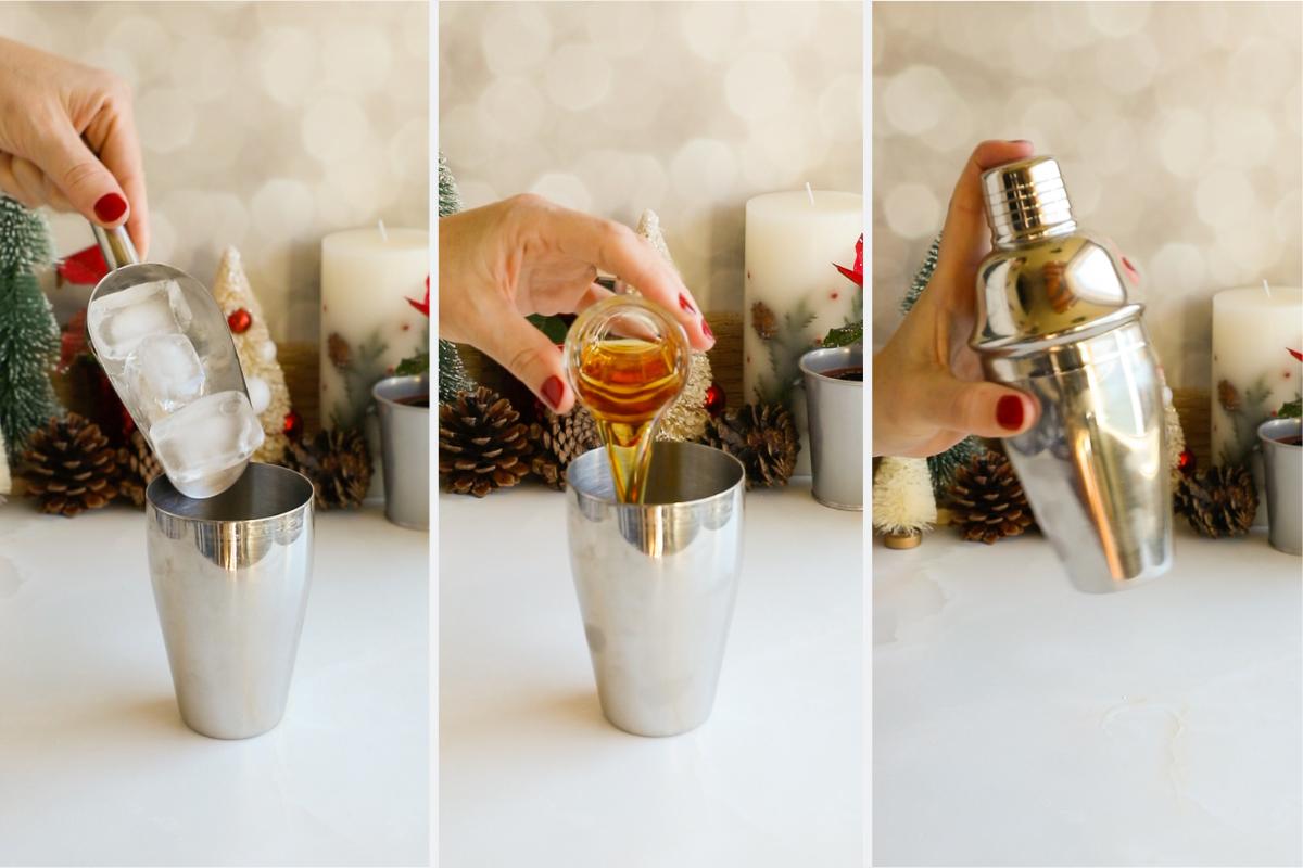 process of mixing a sugar cookie martini.
