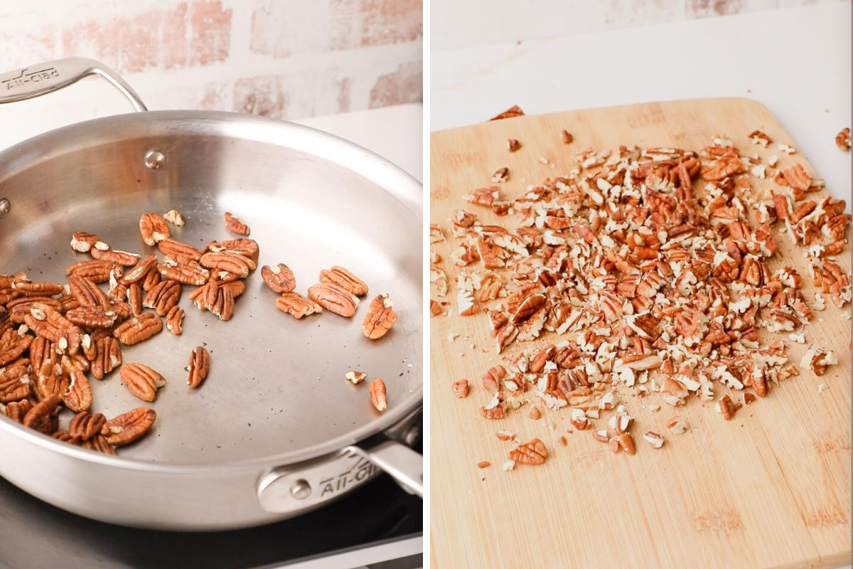toasting and chopping pecans.