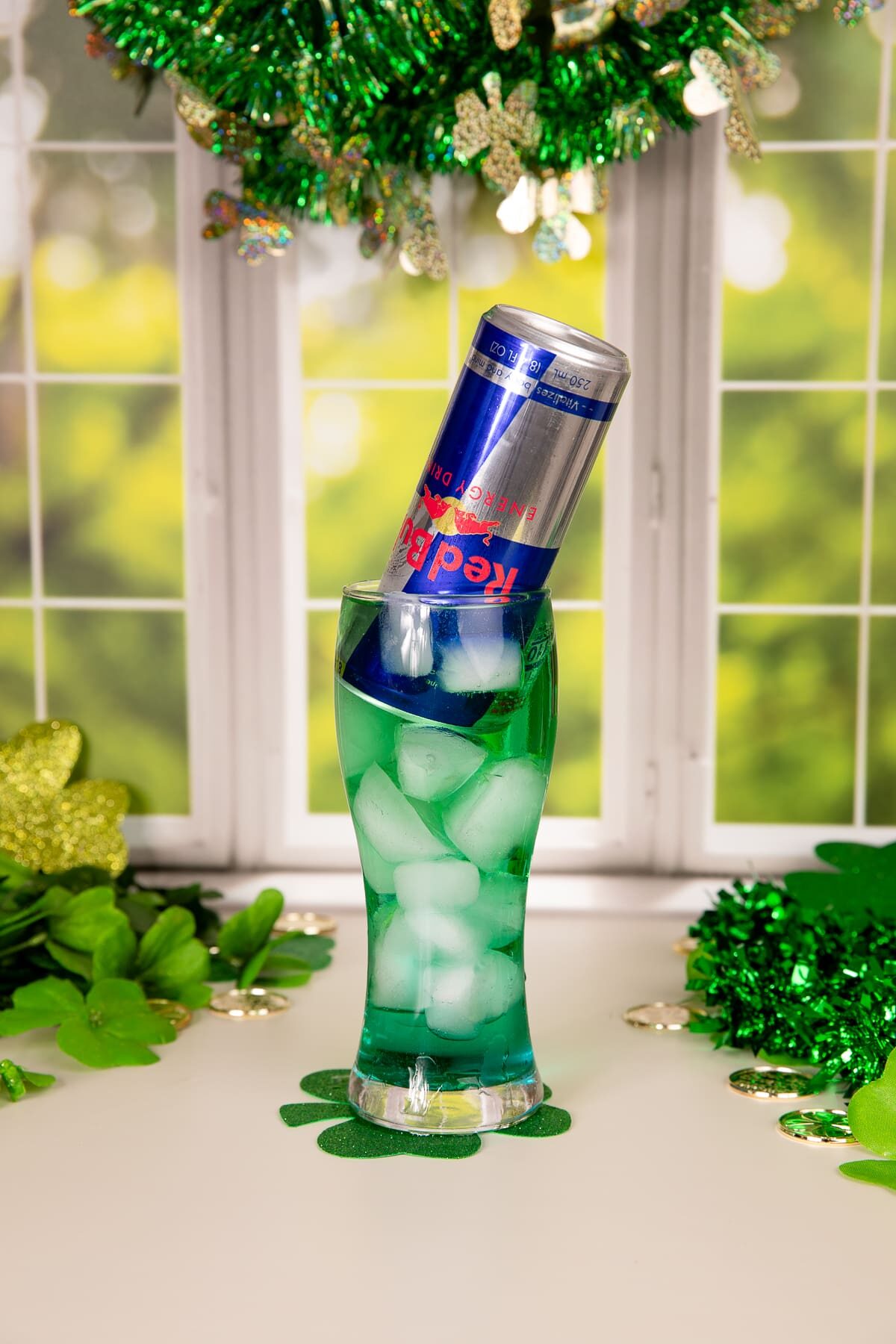 Irish Trash Can Drink with Red Bull in Glass.