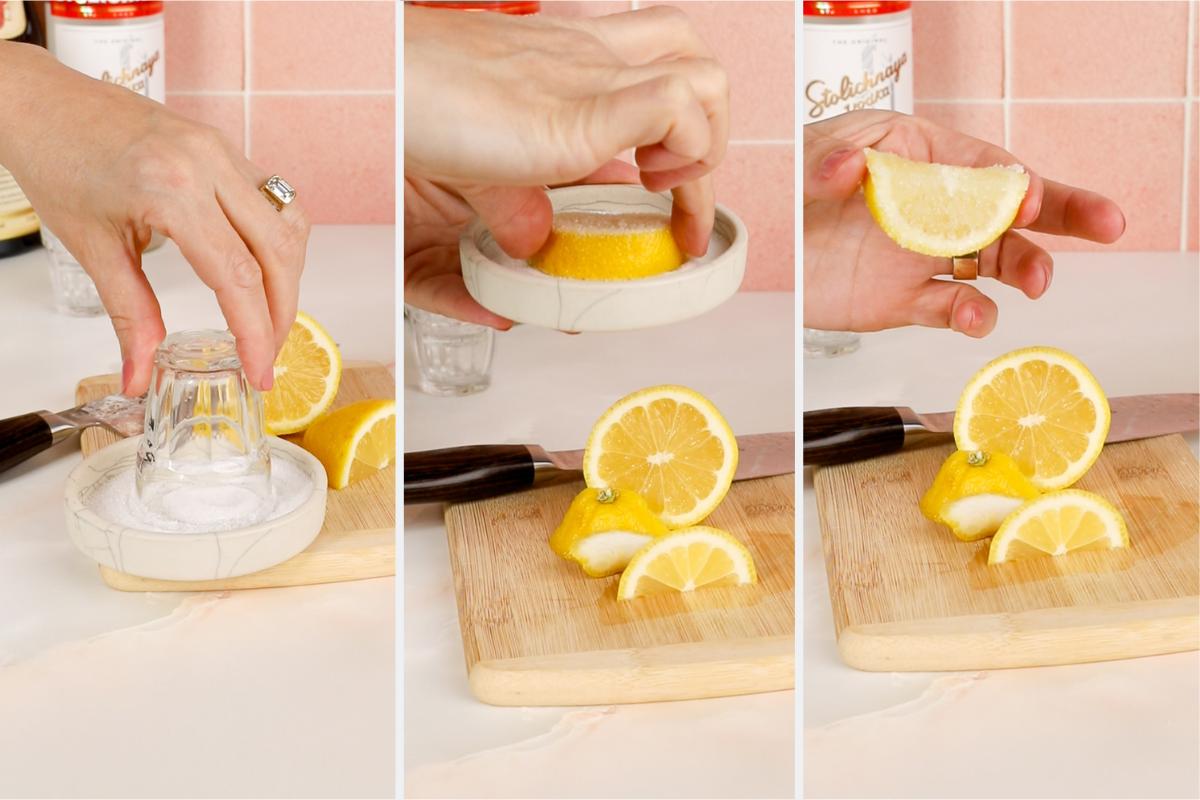 making sugar rim and sugar lemon.