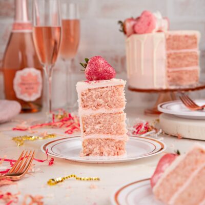pink champagne slice on plate.
