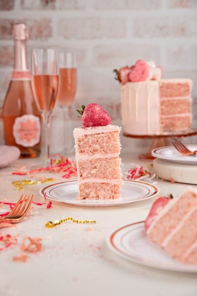 pink champagne slice on plate.