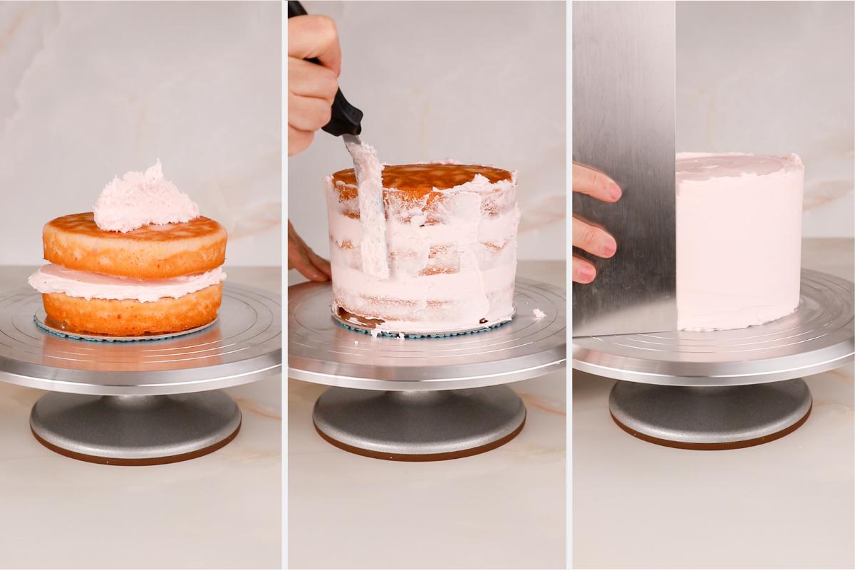 frosting a layer cake.