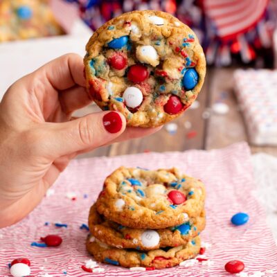 holding a 4th of July cookie.