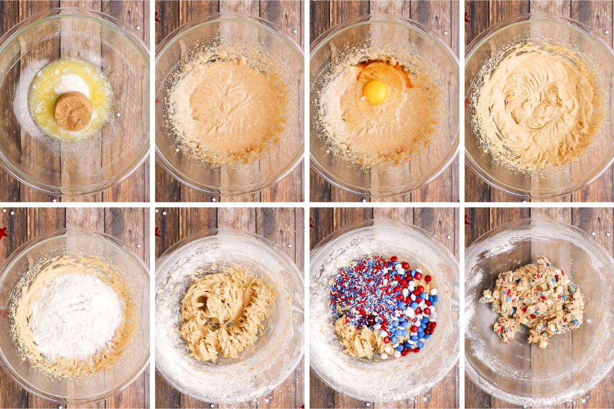 process of making 4th of July cookie dough.