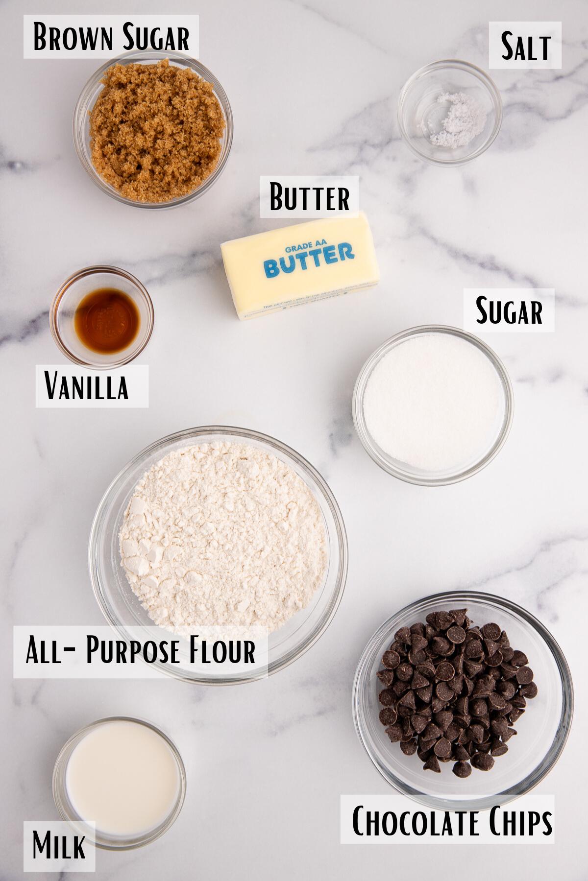 edible chocolate chip cookie dough ingredients.