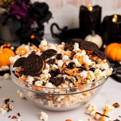 halloween popcorn in bowl.