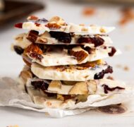 a stack of white chocolate bark up close.