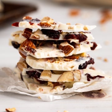 a stack of white chocolate bark up close.