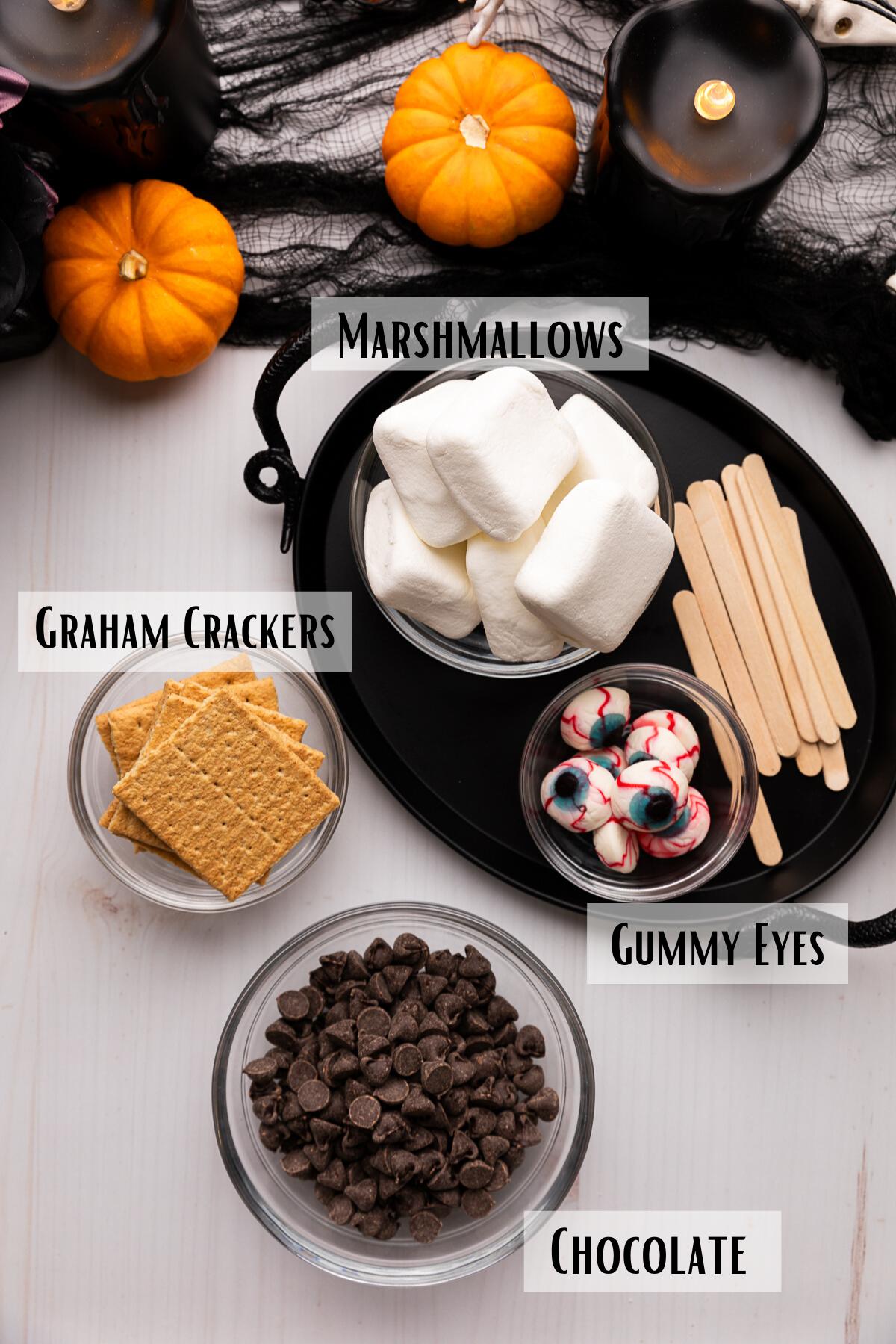 Halloween S'mores Ingredients.