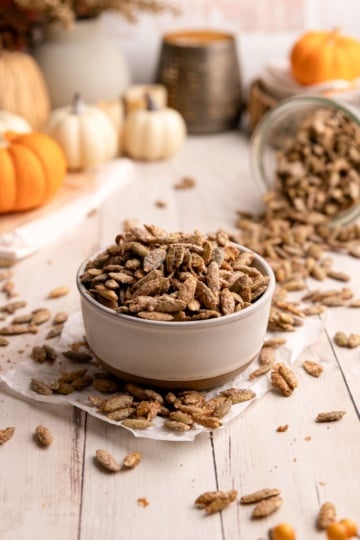 candied pepitas in bowl.