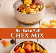 no bake fall chex mix pin.