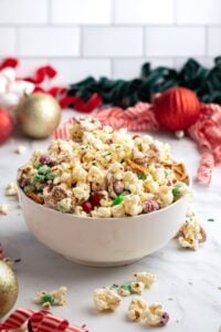 Christmas crunch popcorn in bowl.