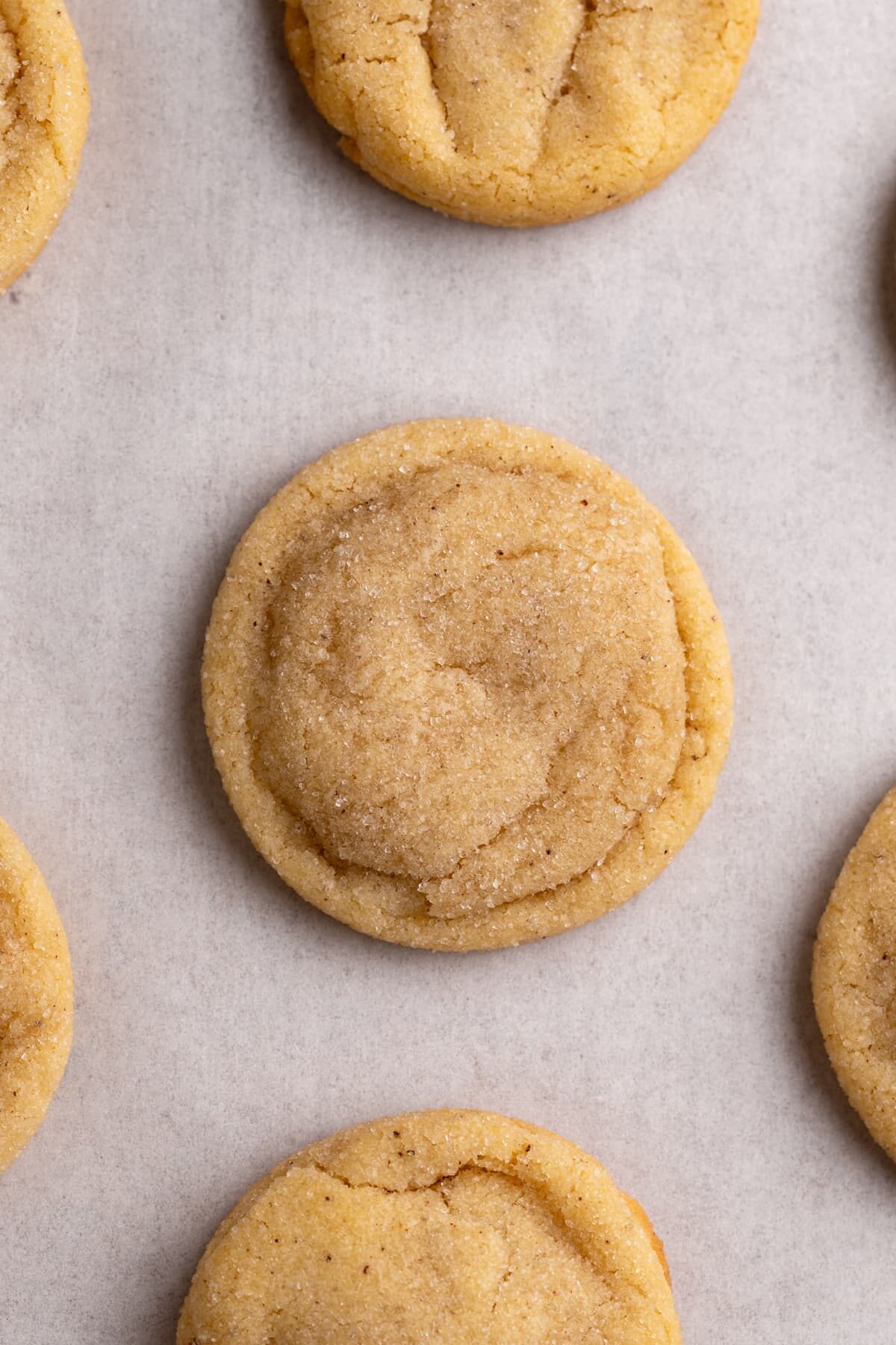 brown butter sugar cookie on parchment up close.