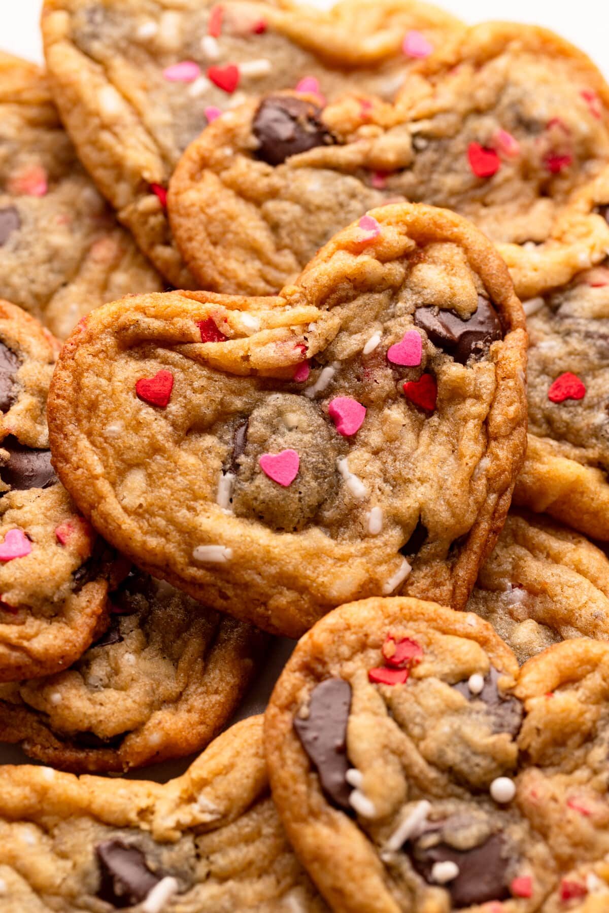 health shaped chocolate chip cookies up close.