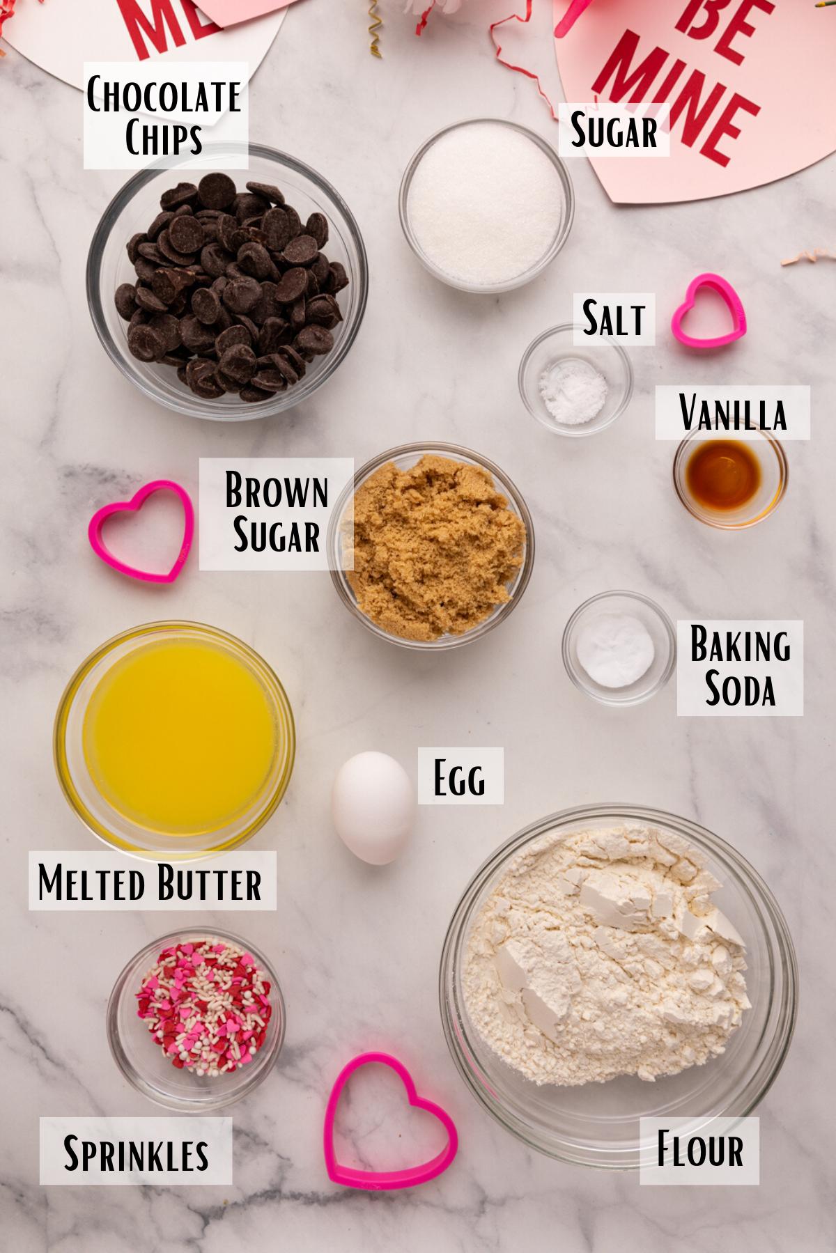 heart shaped chocolate chip cookies ingredients.
