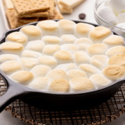smores dip in skillet side view.