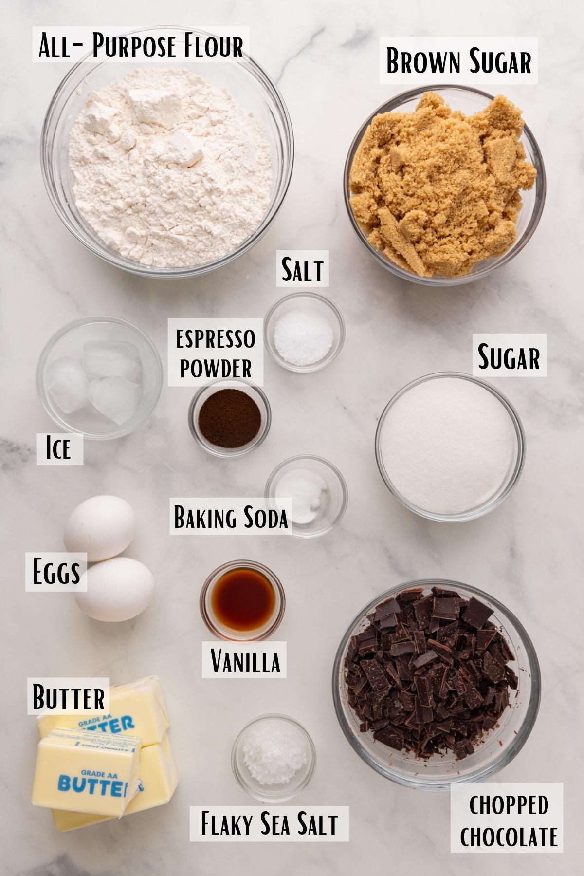 brown butter toffee chocolate chip cookie dough ingredients.