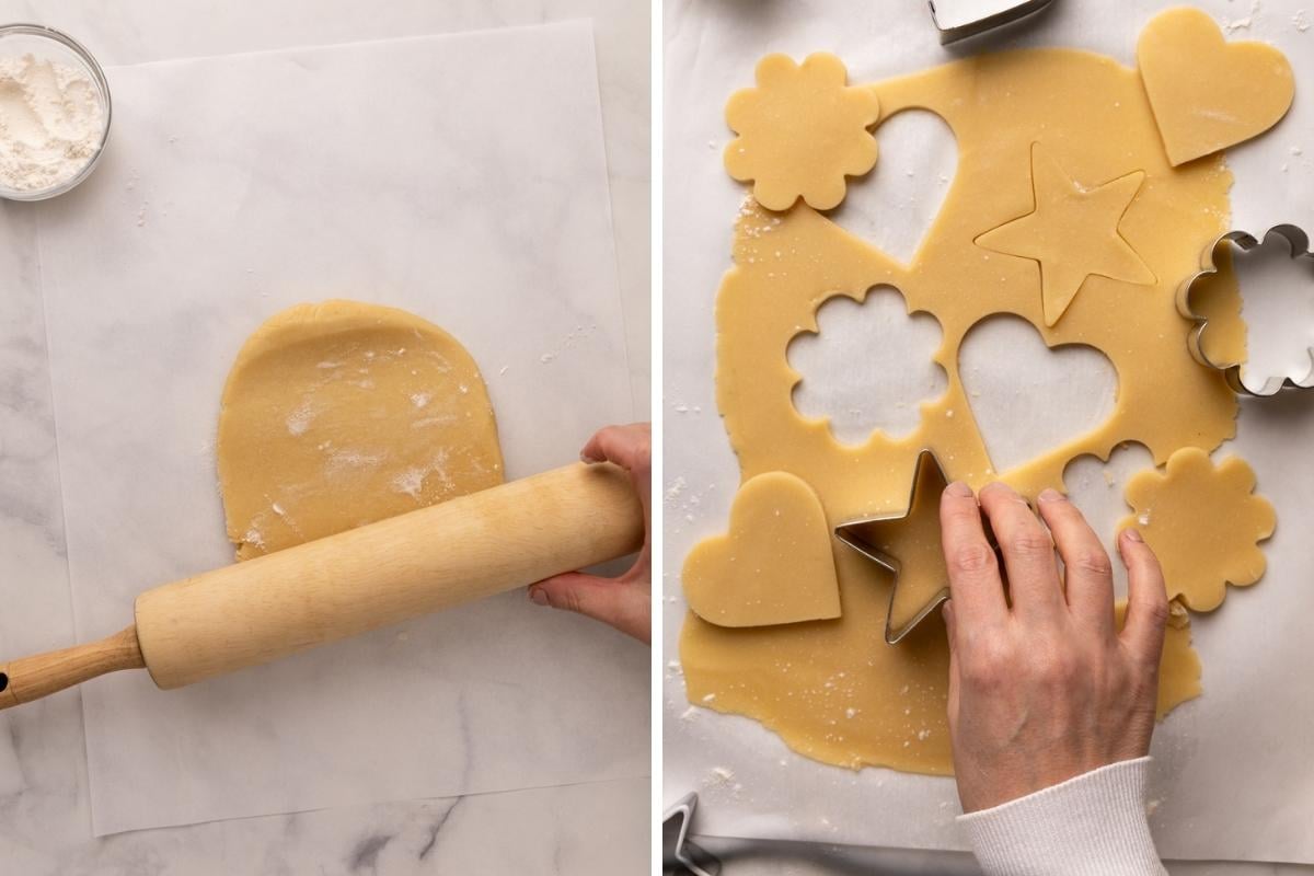 cutting shapes out of cookie dough.