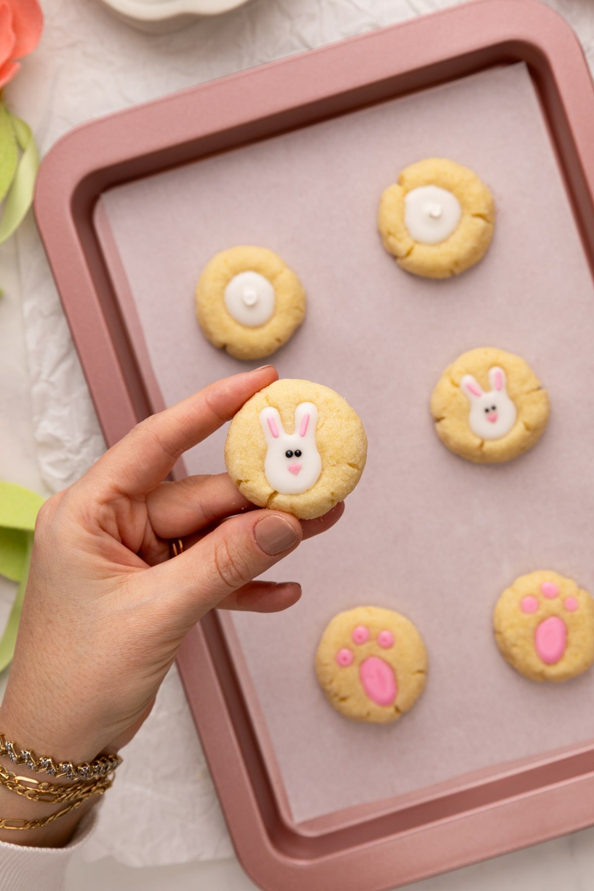 easter bunny thumbprint cookie.