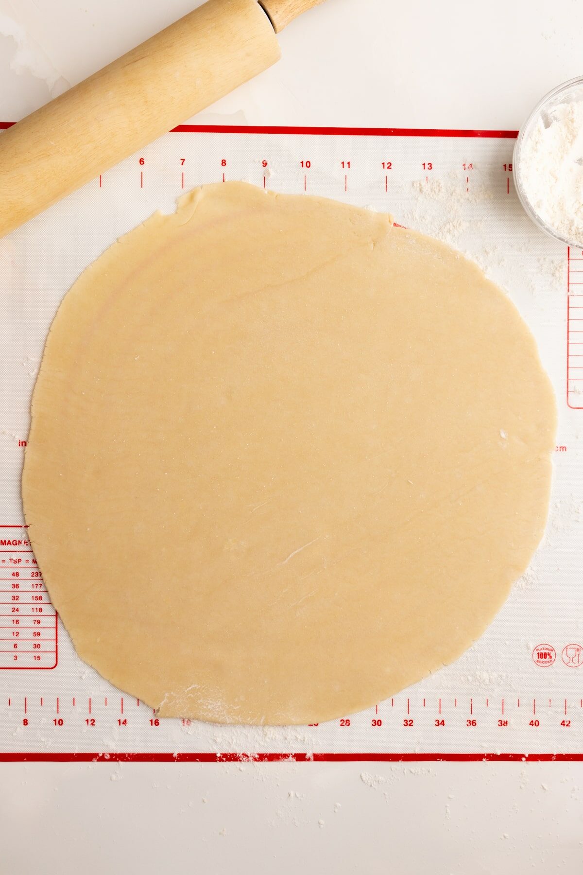 rolling out pie dough.