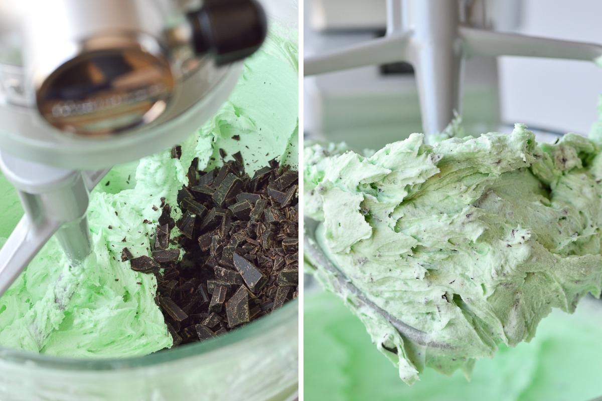 adding chocolate for mint chocolate chip frosting.