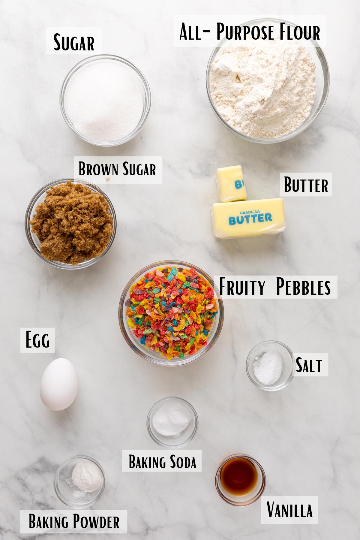 Fruity Pebbles Cookies ingredients.