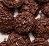 baked mint chocolate cookies on parchment.