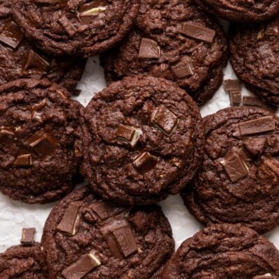 baked mint chocolate cookies on parchment.