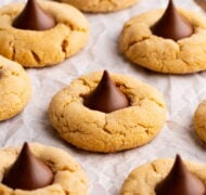 peanut butter blossom cookie up close.