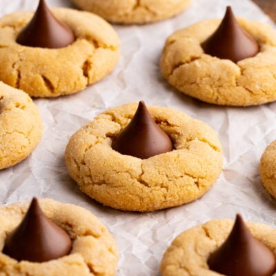 peanut butter blossom cookie up close.