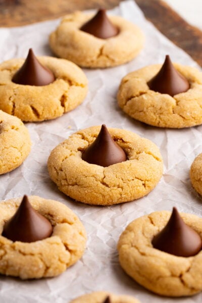 peanut butter blossom cookie up close.