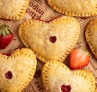 strawberry hand pies on parchment up close.