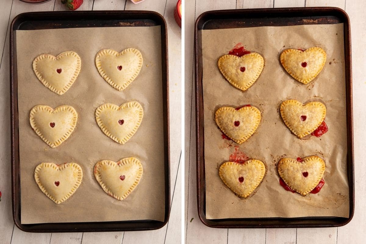 baking heart strawberry hand pies.