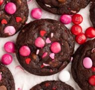 chocolate valentine's day cookie on parchment paper.