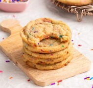 funfetti cookies tacked on serving tray.