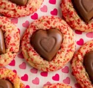 peanut butter heart cookie on parchment paper.