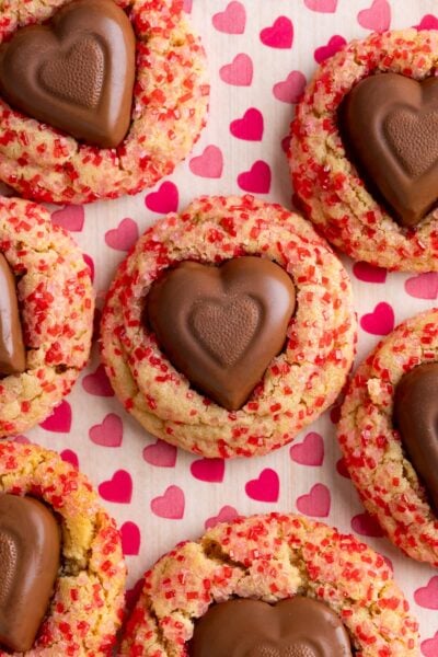 peanut butter heart cookie on parchment paper.