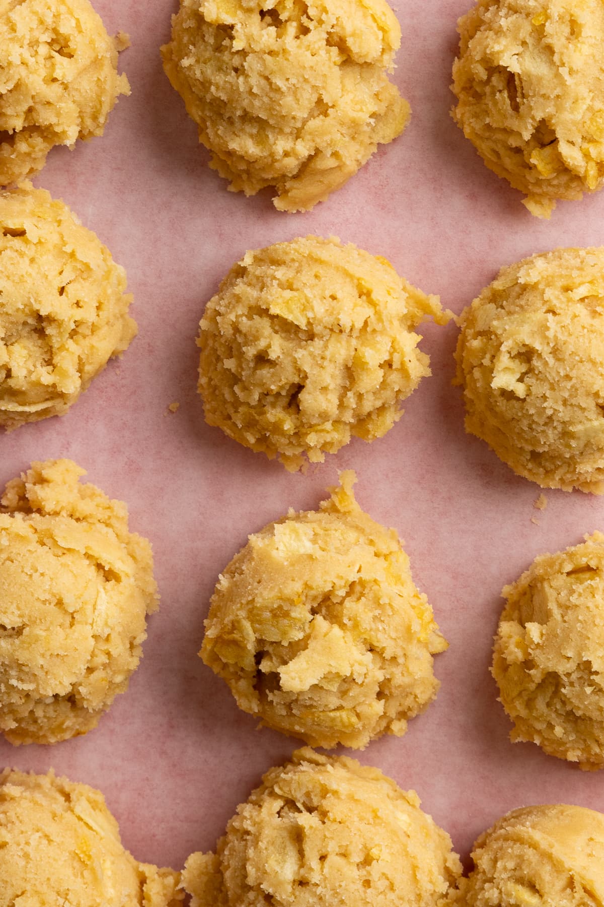 potato chip cookie dough balls on baking tray for chilling.