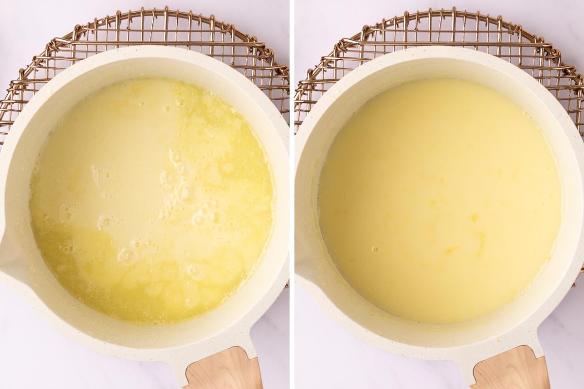 adding lemon juice to posset.