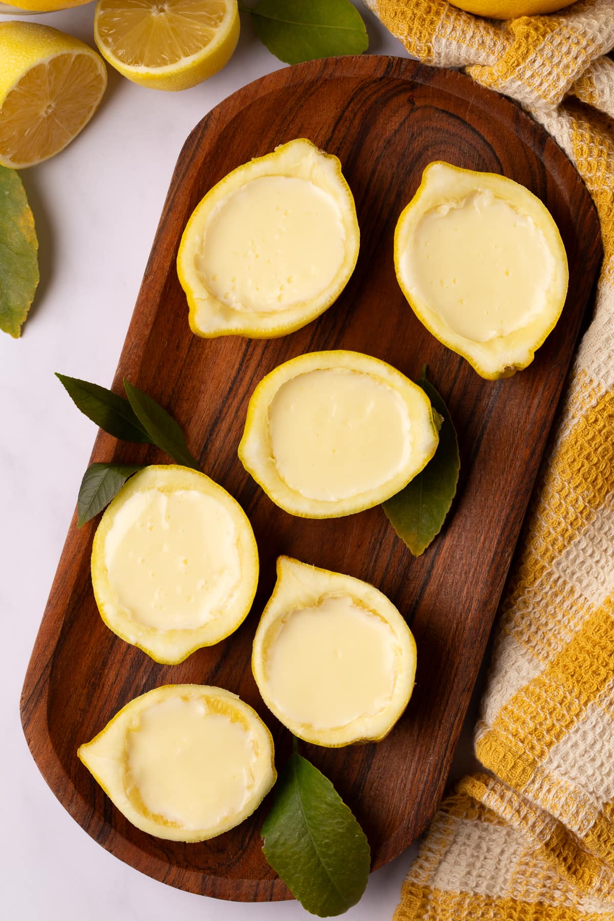 lemon posset on serving tray.