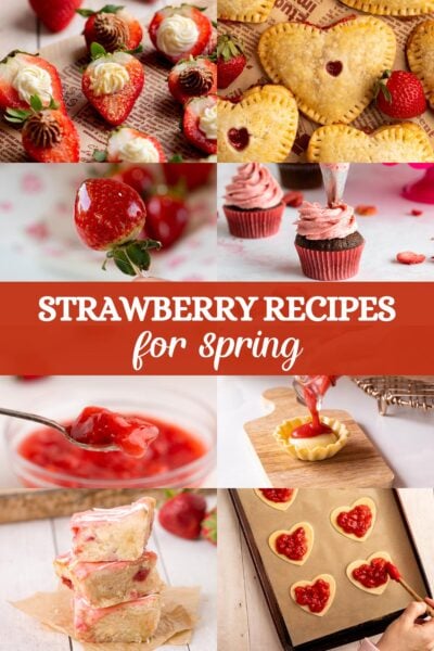 collage of strawberry recipes for spring.