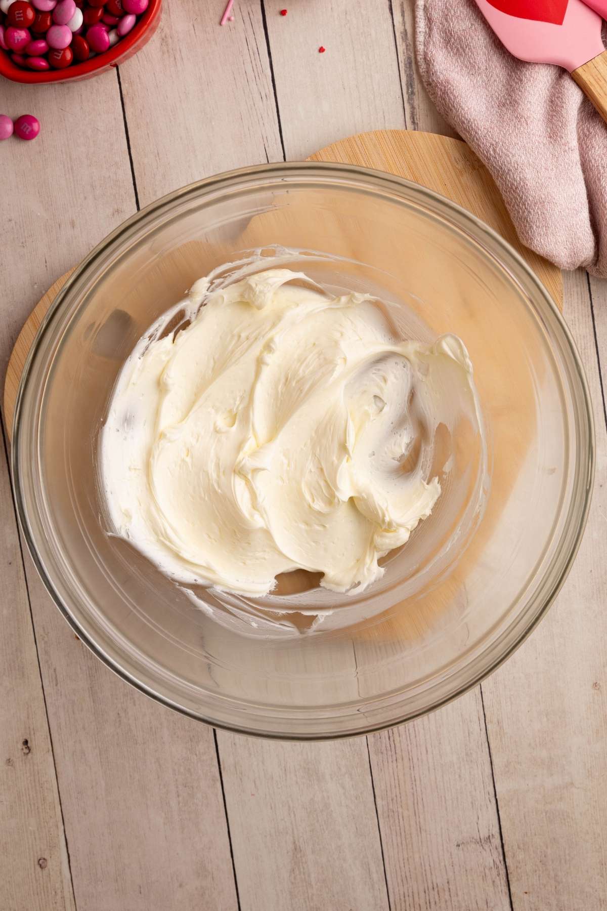 creamed butter in a glass bowl.