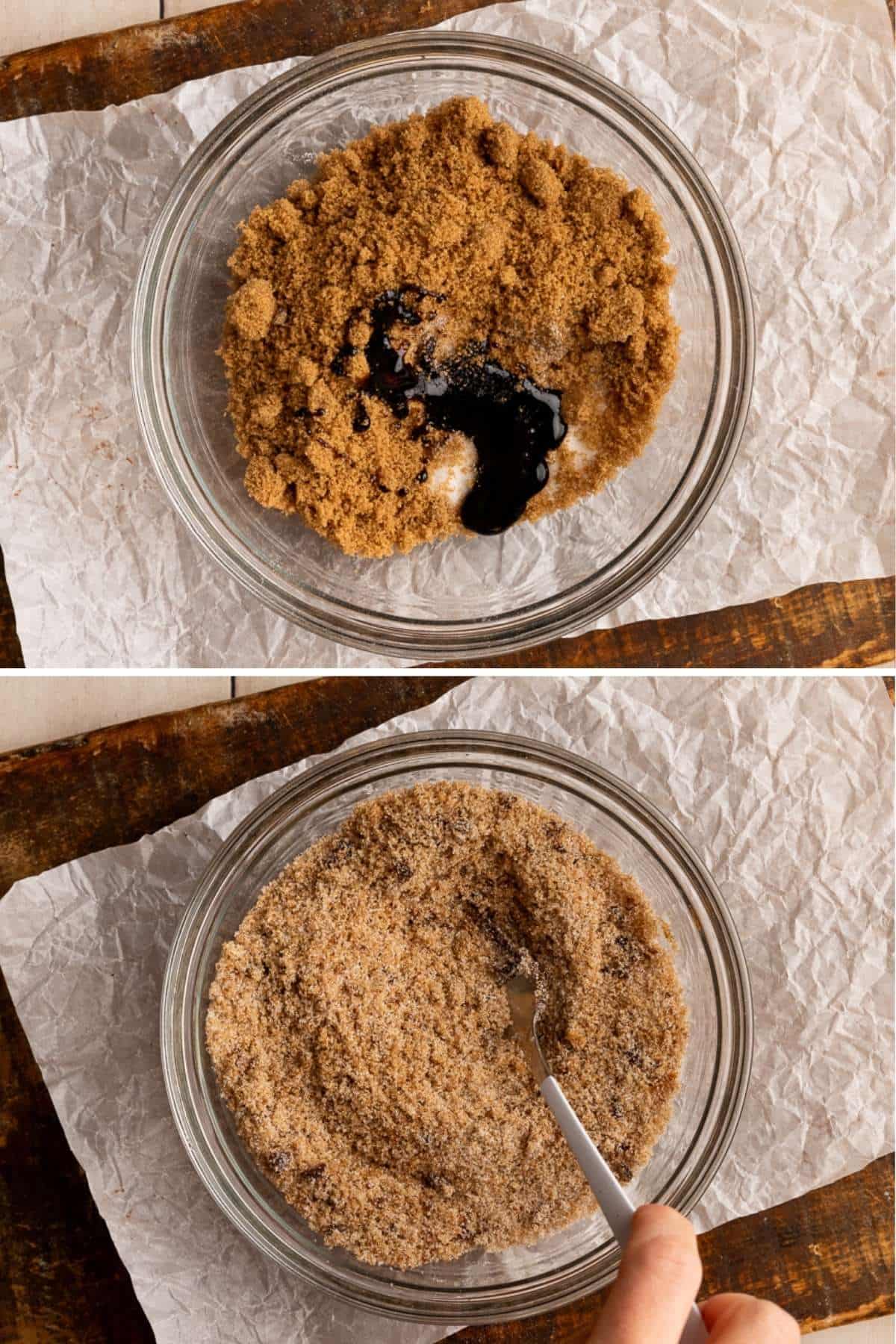 sugars and molasses before and after mixing together.