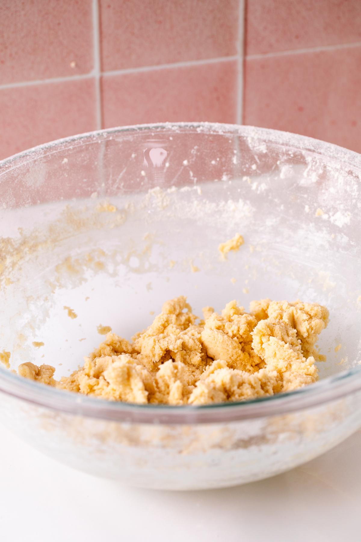 Tartlet dough in a mixing bowl.